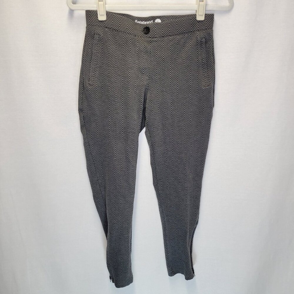 Betabrand Women's Small Pants Gray Chevron Print Pull On Zipper Hems